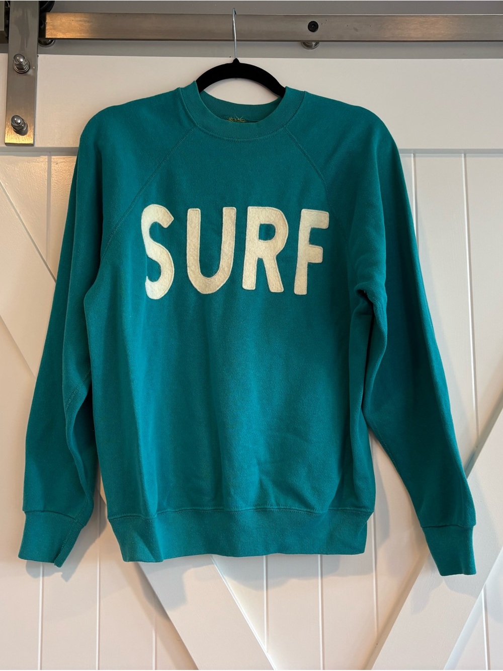 Veronica Beard Teal Crewneck Sweatshirt with 'SURF' Appliqué